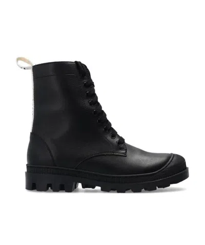 Loewe Lace-up Leather Boots In Black