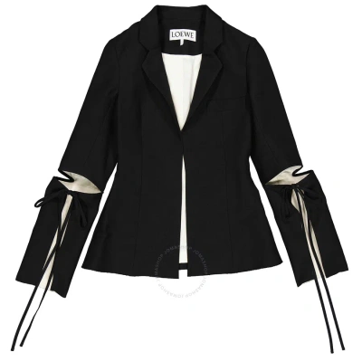 Loewe Ladies Tie-cut Sleeve Panel Linen Jacket In Black