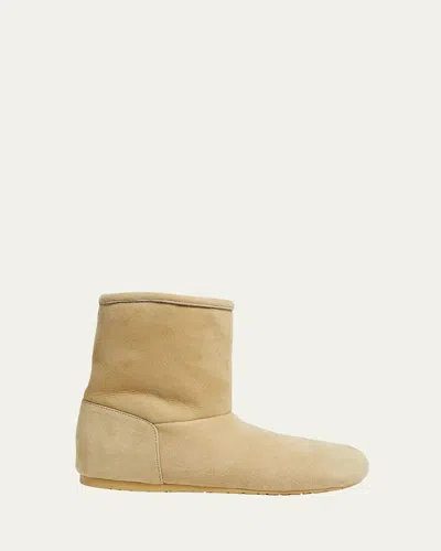 Loewe Lago Suede Shearling Cozy Boots In Beige