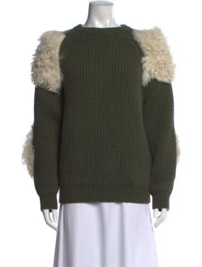 Pre-owned Loewe Lamb Fur Crew Neck Sweater In Green