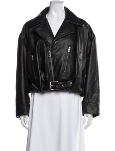 Pre-owned Loewe Lamb Leather Biker Jacket In Black