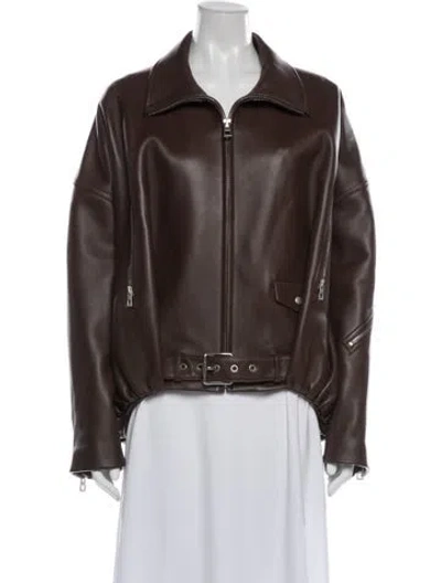 Pre-owned Loewe Lamb Leather Biker Jacket In Brown