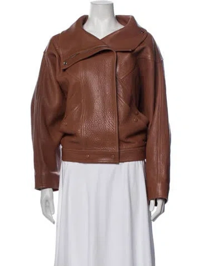 Pre-owned Loewe Lamb Leather Biker Jacket In Brown