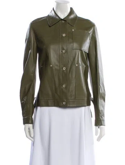 Pre-owned Loewe Lamb Leather Biker Jacket In Green
