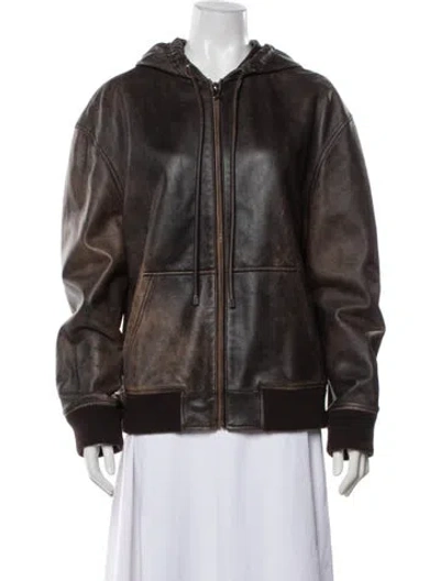 Pre-owned Loewe Lamb Leather Bomber Jacket In Brown