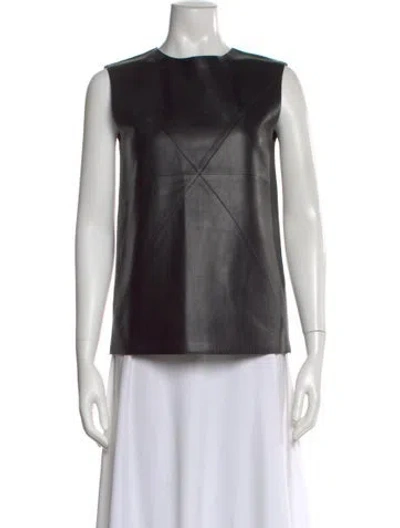 Pre-owned Loewe Lamb Leather Crew Neck Top In Black