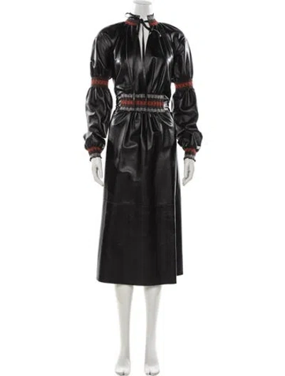 Pre-owned Loewe Lamb Leather Long Dress In Black