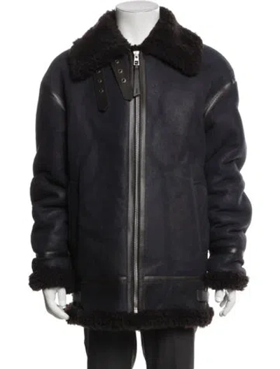 Pre-owned Loewe Lamb Leather Puffer Coat In Blue