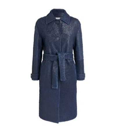 Loewe Lamb Leather Tailored Coat In Blue