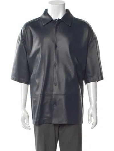 Pre-owned Loewe Lamb Leather Three-quarter Sleeve Shirt In Blue
