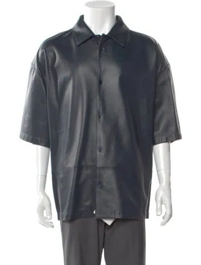 Pre-owned Loewe Lamb Leather Three-quarter Sleeve Shirt W/ Tags In Blue