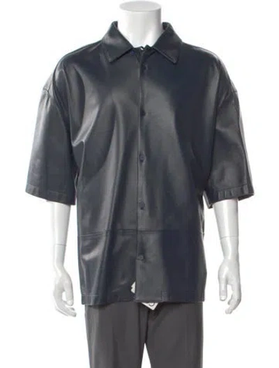 Pre-owned Loewe Lamb Leather Three-quarter Sleeve Shirt W/ Tags In Blue
