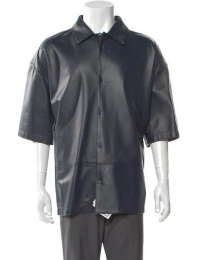 Pre-owned Loewe Lamb Leather Three-quarter Sleeve Shirt W/ Tags In Blue