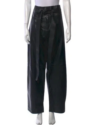 Pre-owned Loewe Lamb Leather Wide Leg Pants In Black