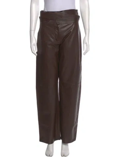 Pre-owned Loewe Lamb Leather Wide Leg Pants In Brown