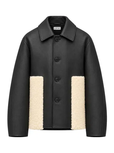 Loewe Lamb Nappa Jacket With Contrasting Shearling Trim In Black