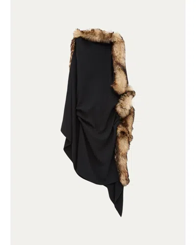 Loewe Lamb Shearling-trim Draped Asymmetric Midi Dress In Black
