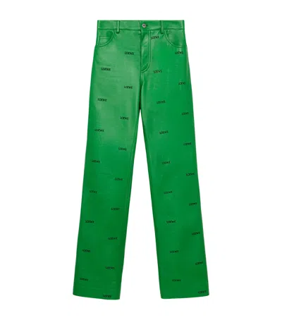 Loewe Lambskin All-over Logo Trousers In Green