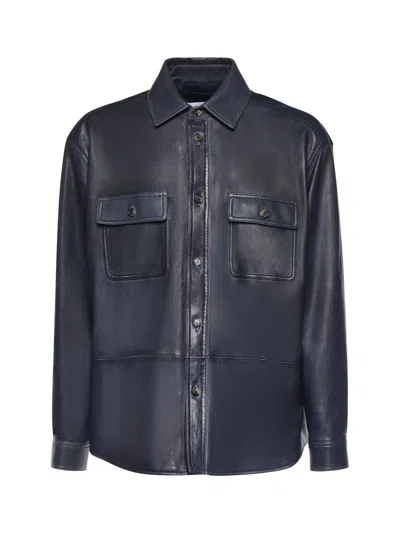 Loewe Lambskin And Cotton Overshirt In Blue