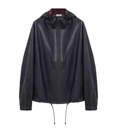 Loewe Lambskin Hooded Jacket In Blue