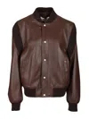Loewe Logo-debossed Ribbed-knit Trimmed Leather Bomber Jacket In Brown