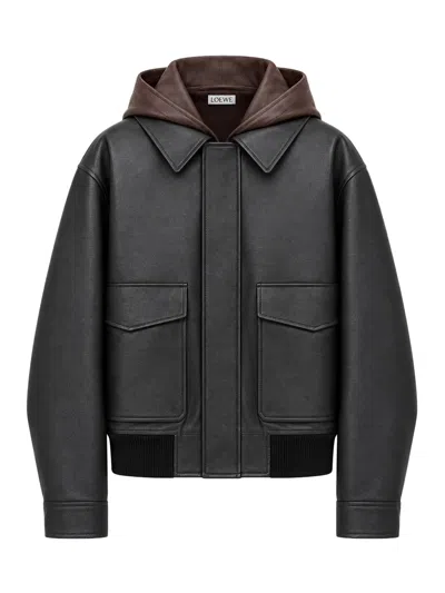 Loewe Lambskin Nappa Jacket With A Contrasting Hood In Black