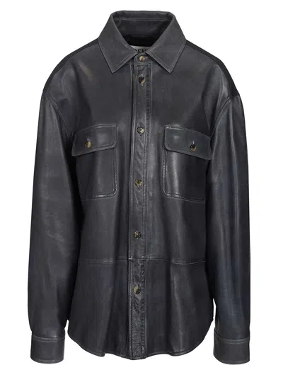 Loewe Lambskin Shirt Jacket Jackets Blue In Black