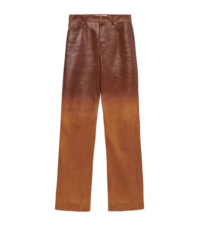 Loewe Lambskin-suede Straight Trousers In Brown