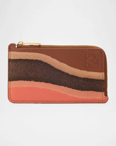 Loewe Landscape Card Holder In Calfskin Leather In Beige