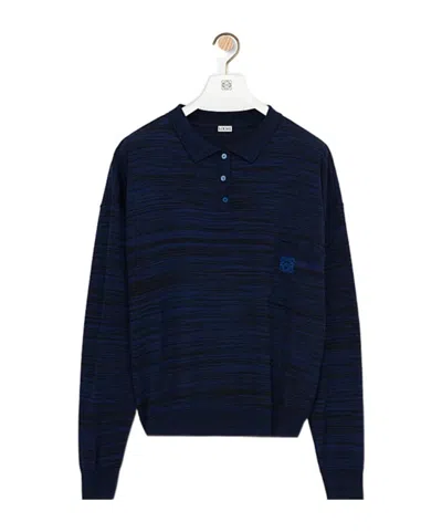 Loewe Lapel Long Sleeve Sweater In Blue