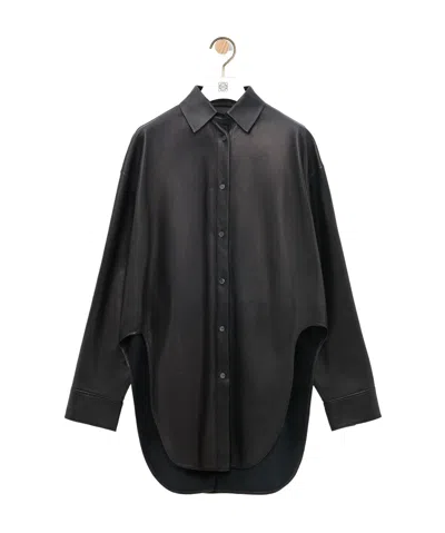 Loewe Lapel Long-sleeved Leather Jacket In Black