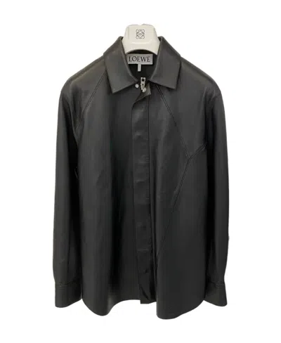 Loewe Lapel Long-sleeved Leather Jacket In Black
