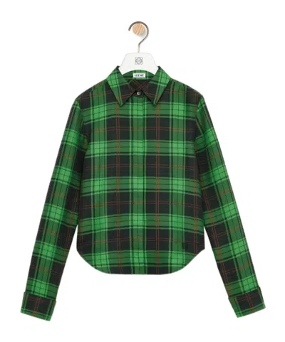 Loewe Lapel Plaid Shirt In Green
