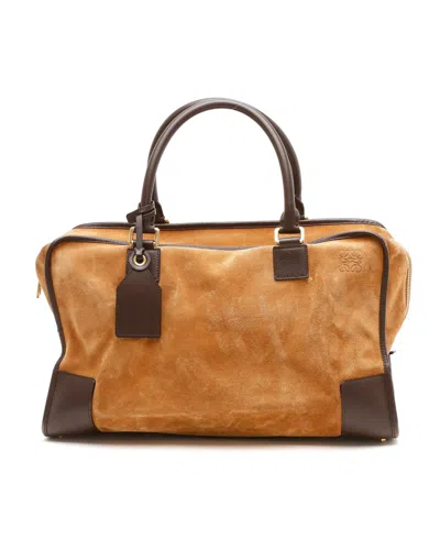 Loewe Large Amazona Suede Boston Bag In Brown