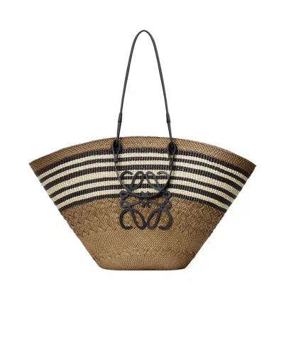 Loewe Large Anagram Basket In Iraca Palm And Calfskin In Multi