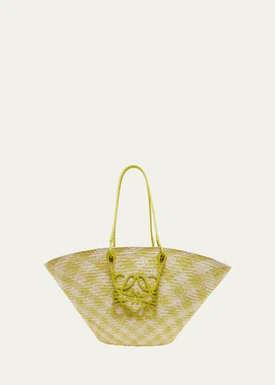 Loewe Large Anagram Basket Tote Bag In Checkered Iraca Palm In Burgundy