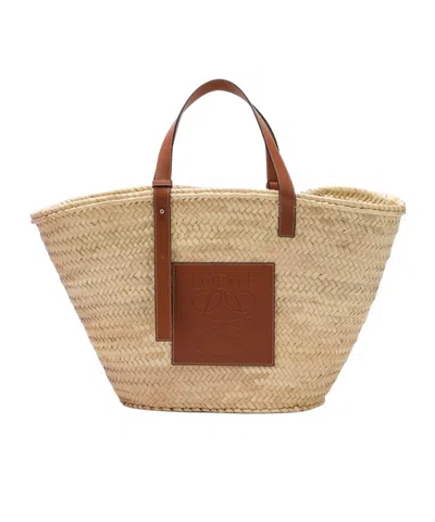 Loewe Large Basket Bag In Palm Leaf And Leather
