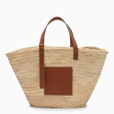 Loewe Large Basket Bag In Palm Leaf And Leather