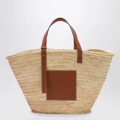 Loewe Large Basket Bag In Palm Leaf And Leather Women