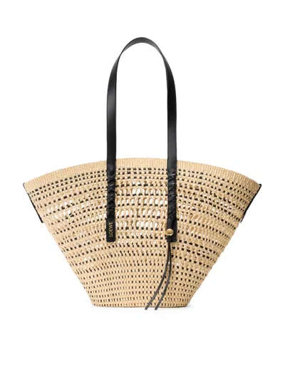 Loewe Large Braid Basket Bag In Iraca Palm And Calfskin In Brown