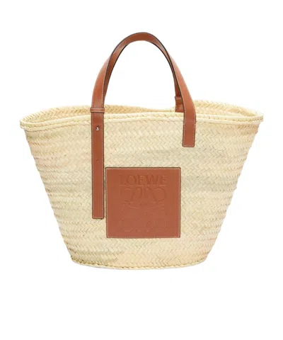 Loewe Large Classic Basket In Palm Leaves And Calfskin In Brown