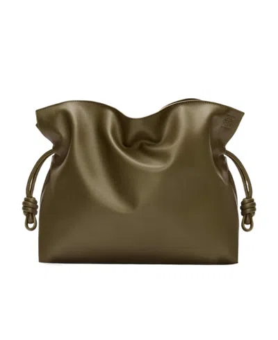 Loewe Large Flamenco Clutch In Nappa Calfskin In Deep Khaki Green