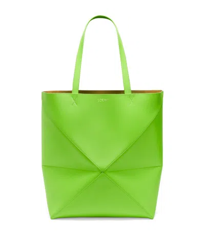 Loewe Xl Puzzle Fold Leather Tote Bag In Green