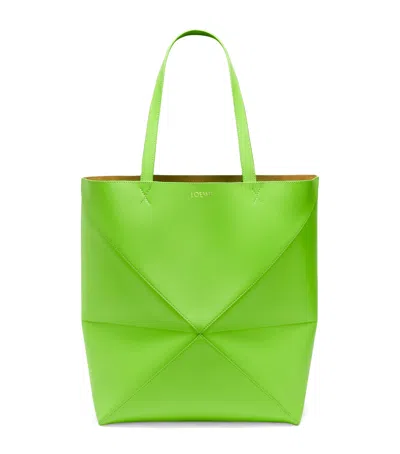 Loewe Xl Puzzle Fold Leather Tote Bag In Green