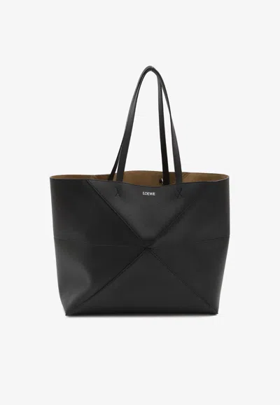 Loewe Large Horizontal Puzzle Fold Tote Bag In Black