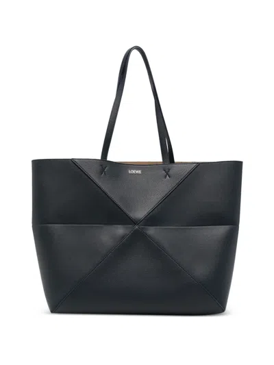 Loewe Large Horizontal Puzzle Fold Tote In Soft Grained Calfskin In Blue