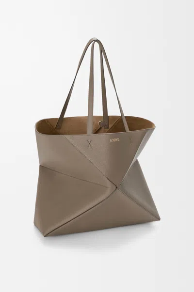 Loewe Large Horizontal Puzzle Fold Tote In Soft Grained Leather Skin For Woman In Brown