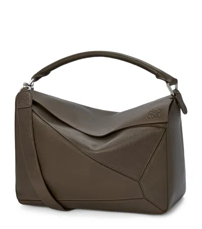 Loewe Large Leather Puzzle Edge Top-handle Bag In Gray