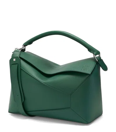 Loewe Large Leather Puzzle Edge Top-handle Bag In Green