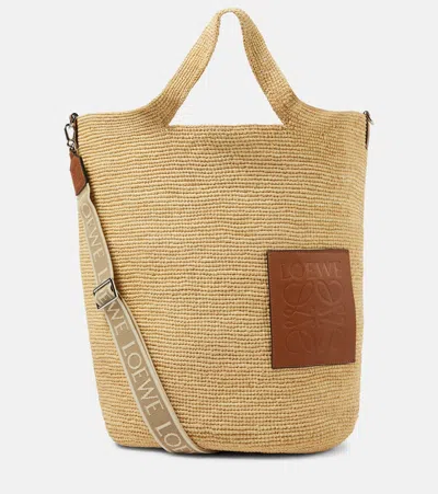 Loewe Large Leather-trimmed Raffia Tote Bag In Beige